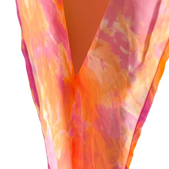 Tommy Bahama Tidal Tie Dye V-Neck Long Caftan L XL Pink Cover Up Tassel Beach - Picture 9 of 14